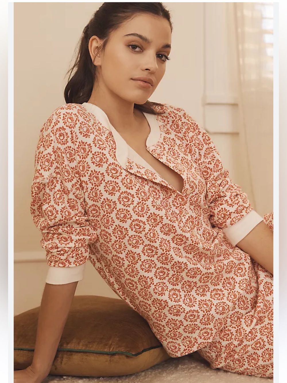 By Anthropologie Long-Sleeve Waffle Knit Pyjama set small - Picture 2 of 9